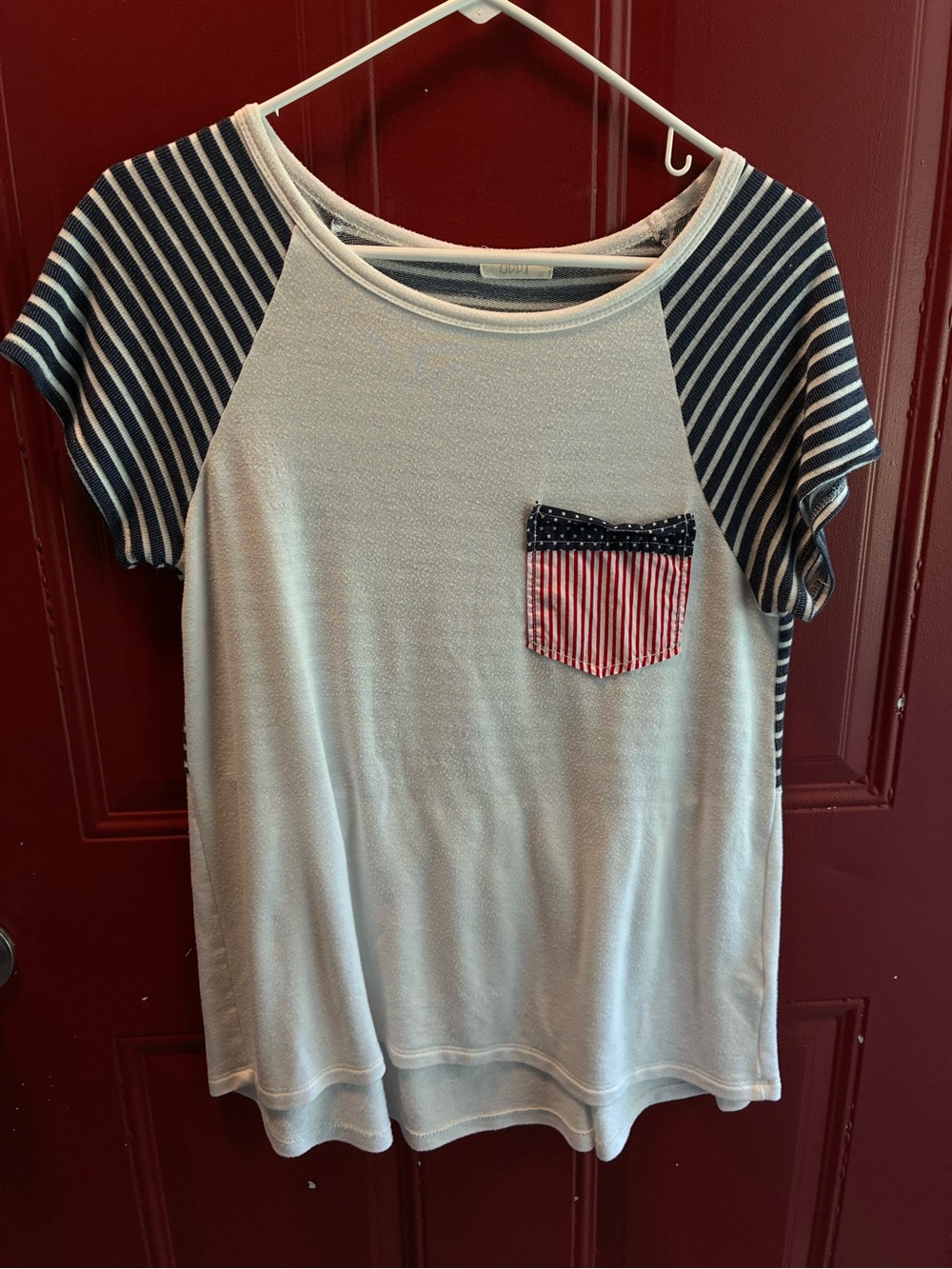 ODDY Cream Tee with Navy Striped Detail